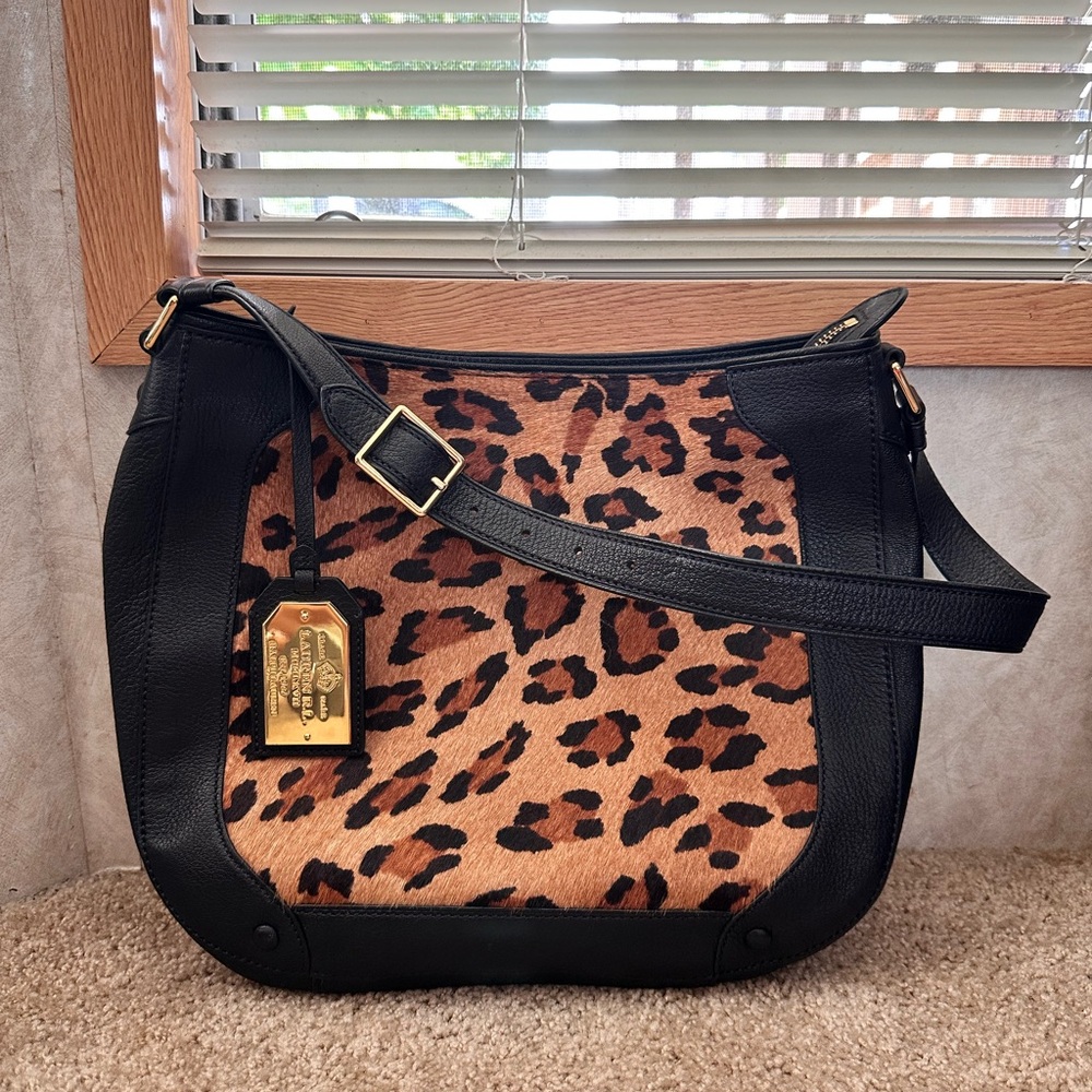 Lauren Ralph Lauren Leopard Pony Hair Leather Shoulder Bag